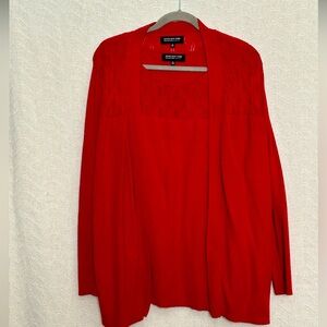 Jones New York Elegant Red Two Piece Knit Sweater Cardigan and Tank Set